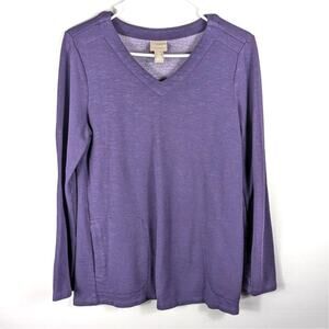 Chico’s 0 Purple V-Neck Long Sleeve Top Rayon Cotton Blend Soft Knit Shirt